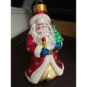 Vintage Glass ornament mercury Santa 4" old school Christmas tinsel nostalgia